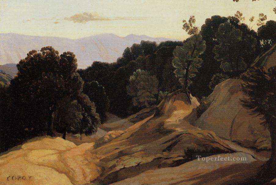 Road through Wooded Mountains plein air Romanticism Jean Baptiste Camille Corot Oil Paintings